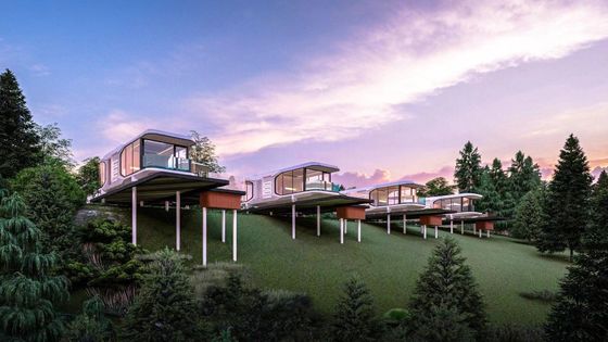 Cottage lumineux en verre extérieur personnalisé pour les couples vacances dans un style de design contemporain